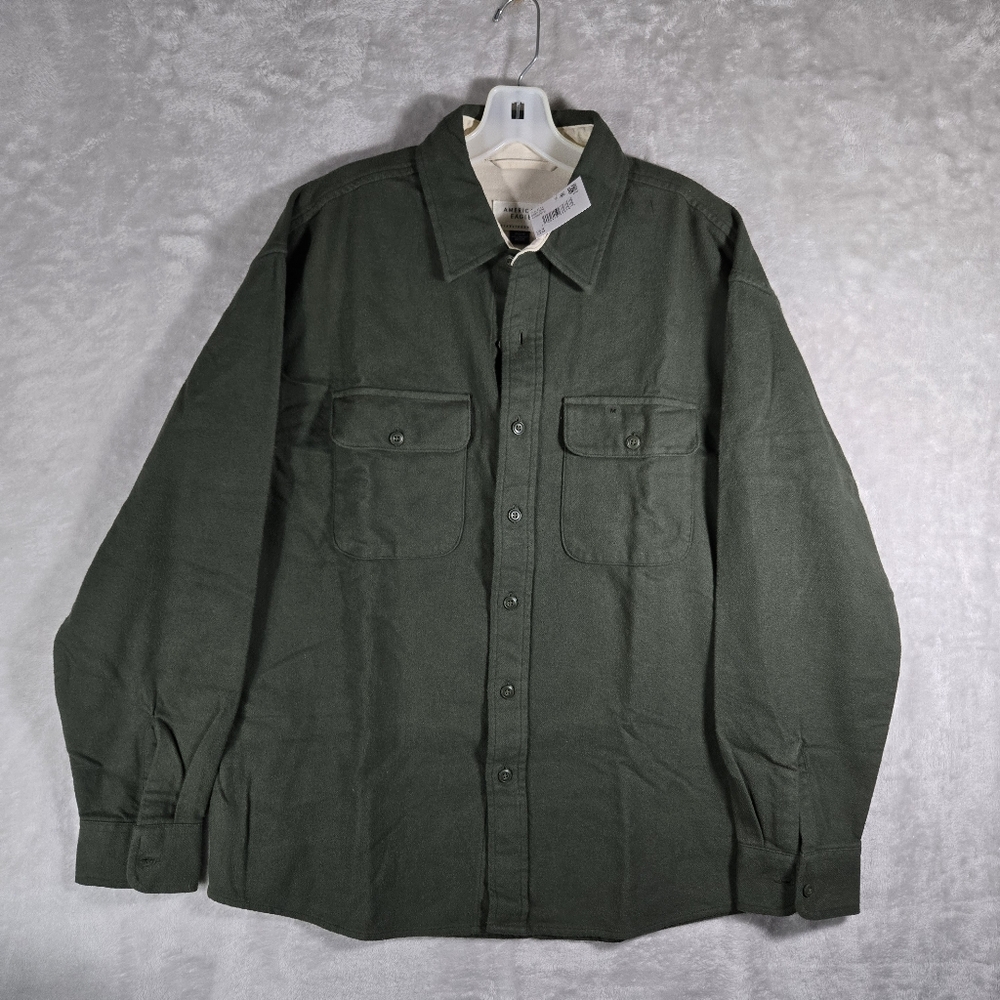 American Eagle Flannel Button Up Mens Size M Medium Olive Green Cotton Shirt NWT